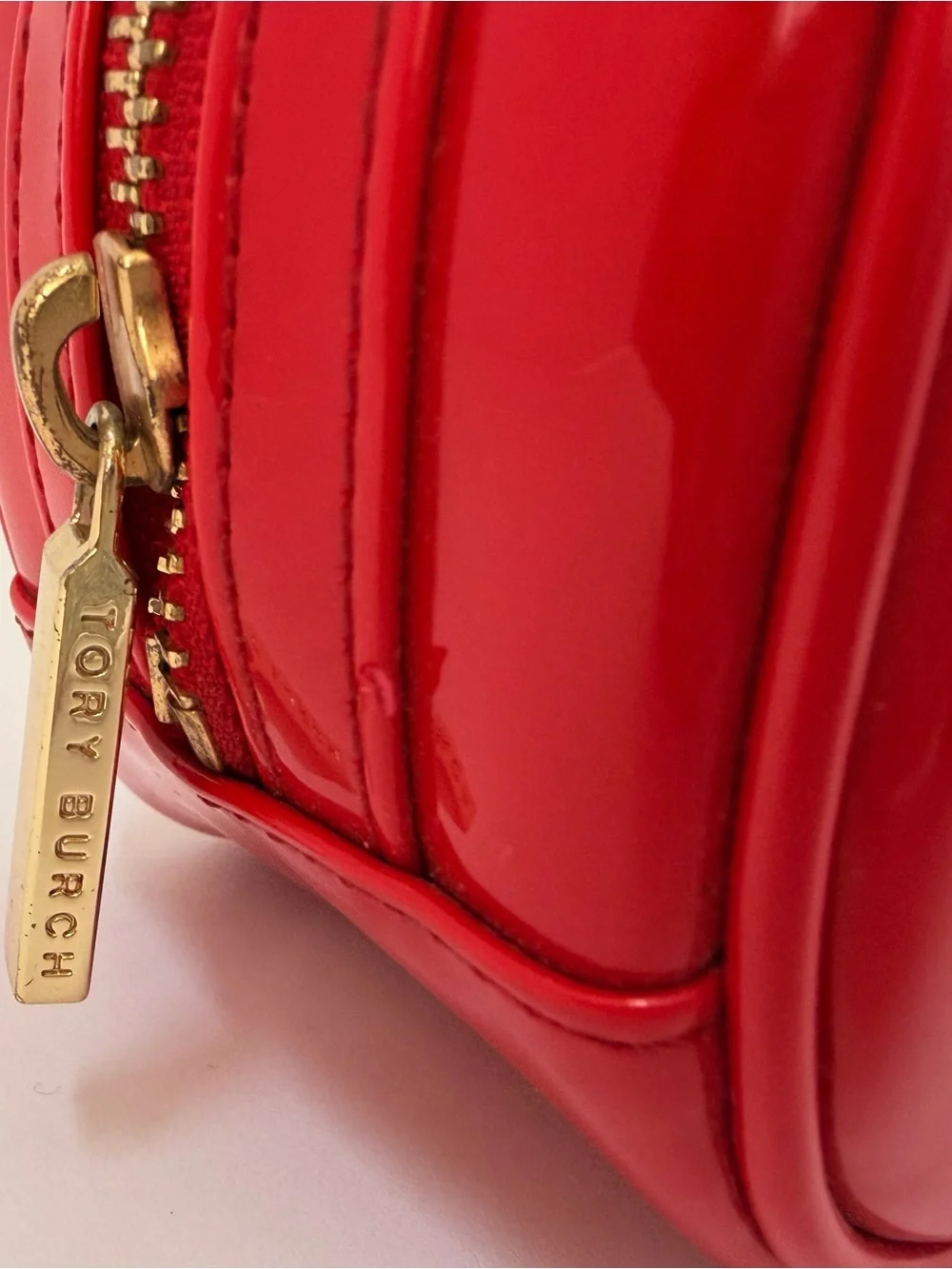 Tory Burch Red Patent Logo Cosmetic Case